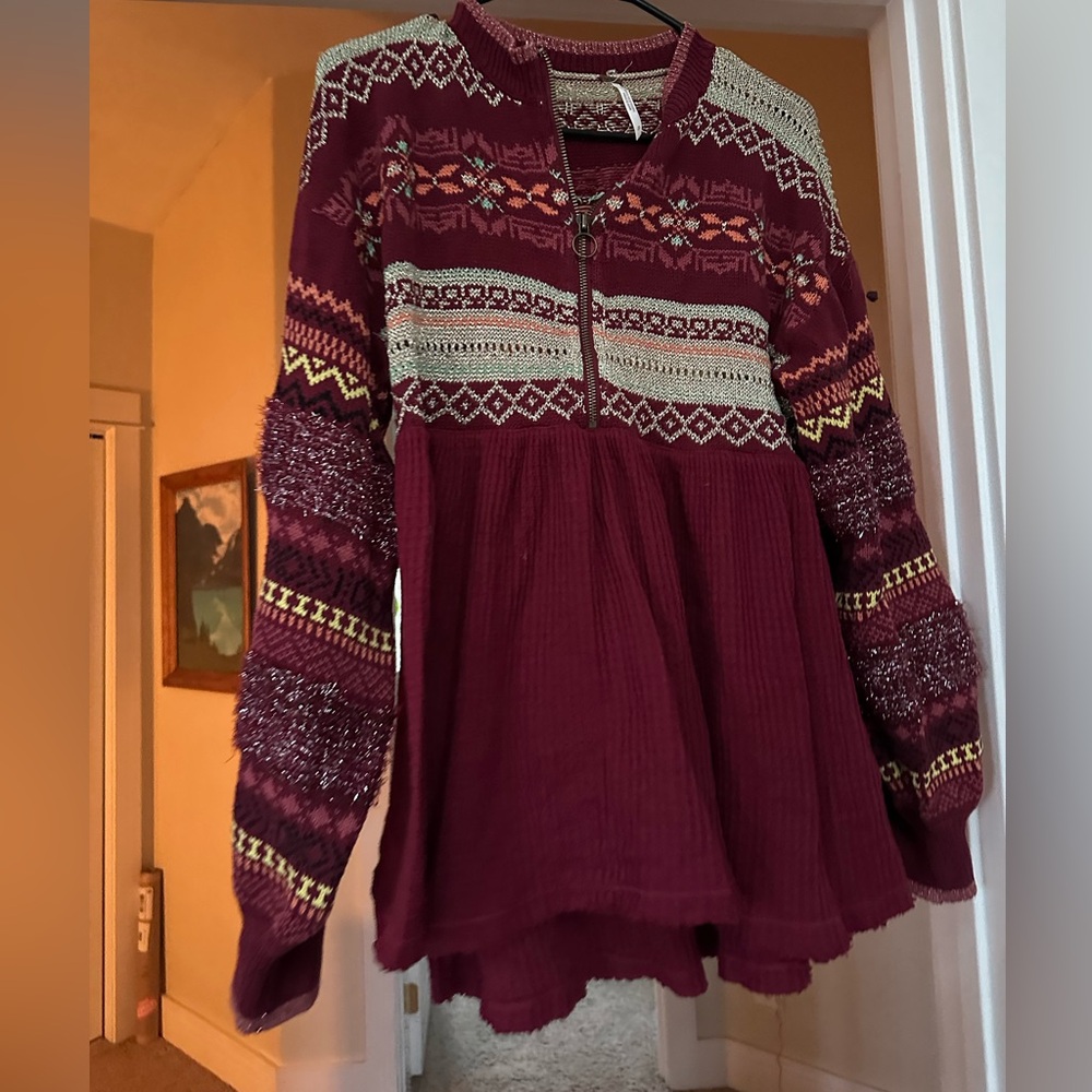 Free People Cozy Cottage Metallic Holiday Sweater